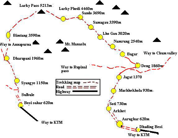 Manaslu Treking map